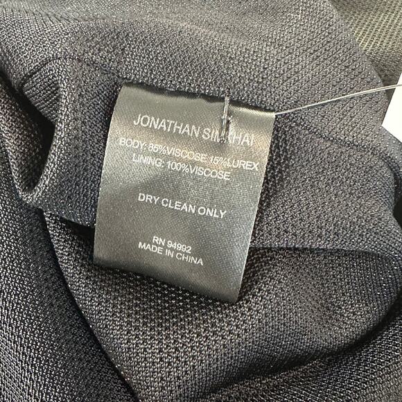 Jonathan Simkhai Metallic Dress V-Neck Puff Sleeve Belted Faux Wrap, Black - Picture 13 of 15